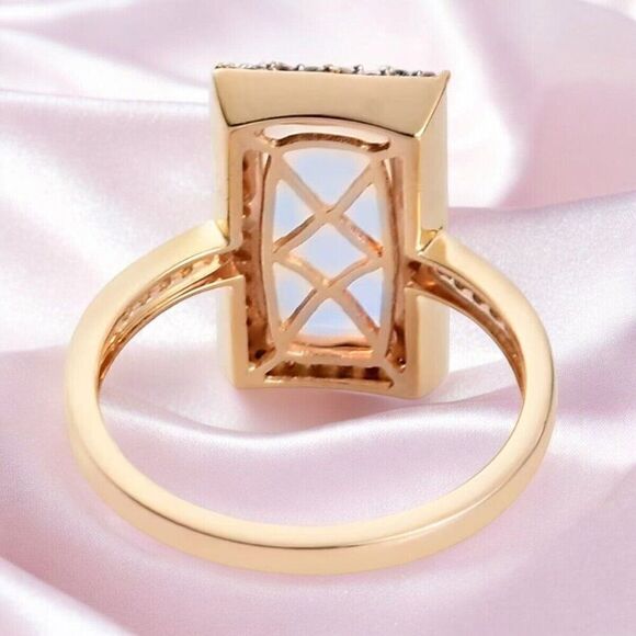 10k Gold Natural Opal Ring -Size 9- 2.80cttw Blue Opal & Halo Diamond Ring -4.3g - Picture 10 of 16